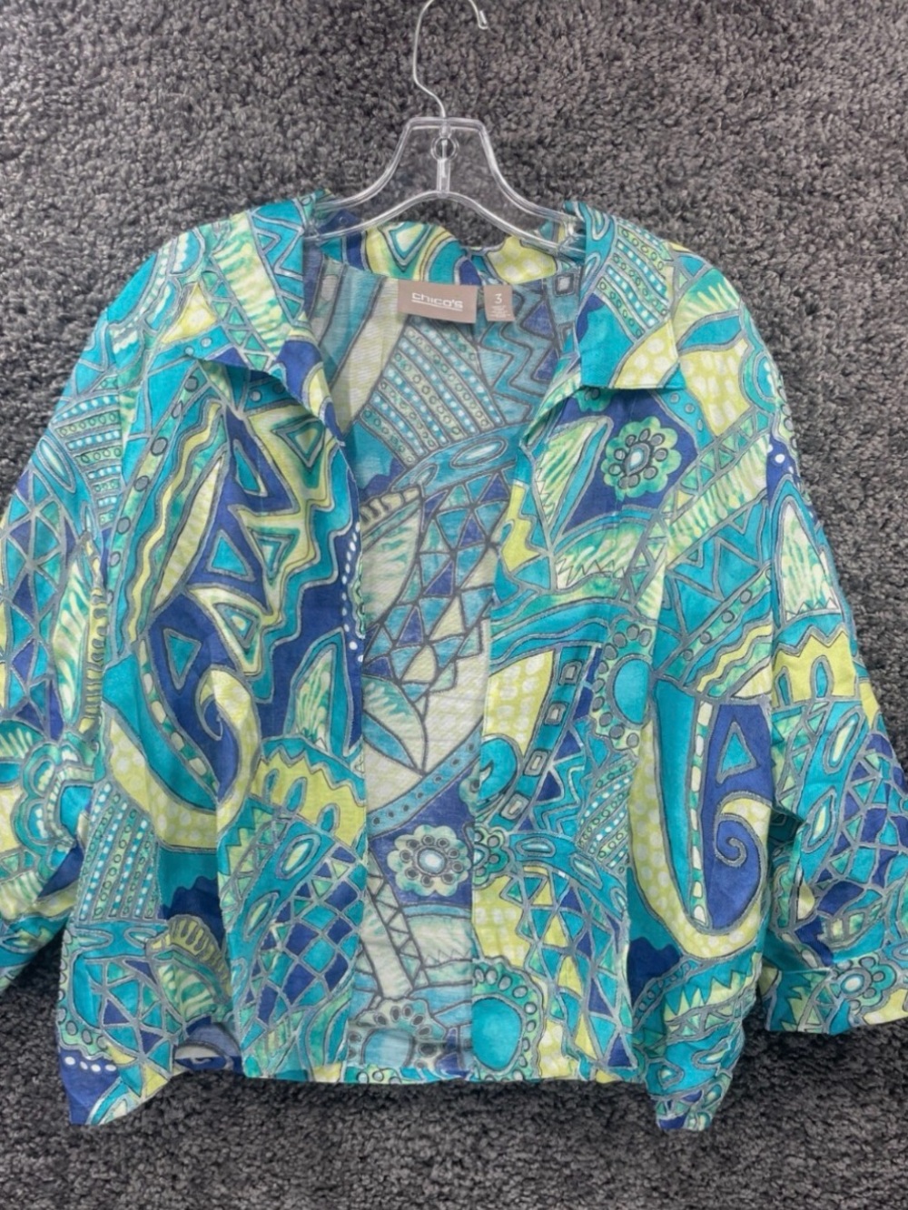 Chico's Teal Blue Lime Abstract Pattern Blazer